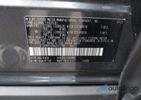 2022 Toyota Rav4 Hybrid Xle Premium from USA, damaged, VIN 4T3B6RFV9NU091206